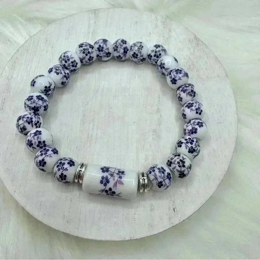 Purple Ceramic Chinese Style Beaded Bracelets for small wrist sizes